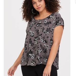 TORRID GREY FLORAL CAGE BACK GEORGETTE TOP